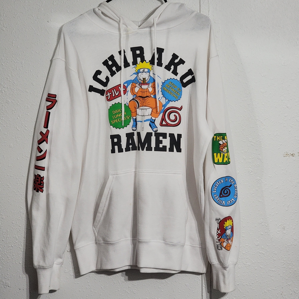 Naruto Men’s Fleece Sweatshirt Hoodie Pullover Size Large (42-44) White Graphics